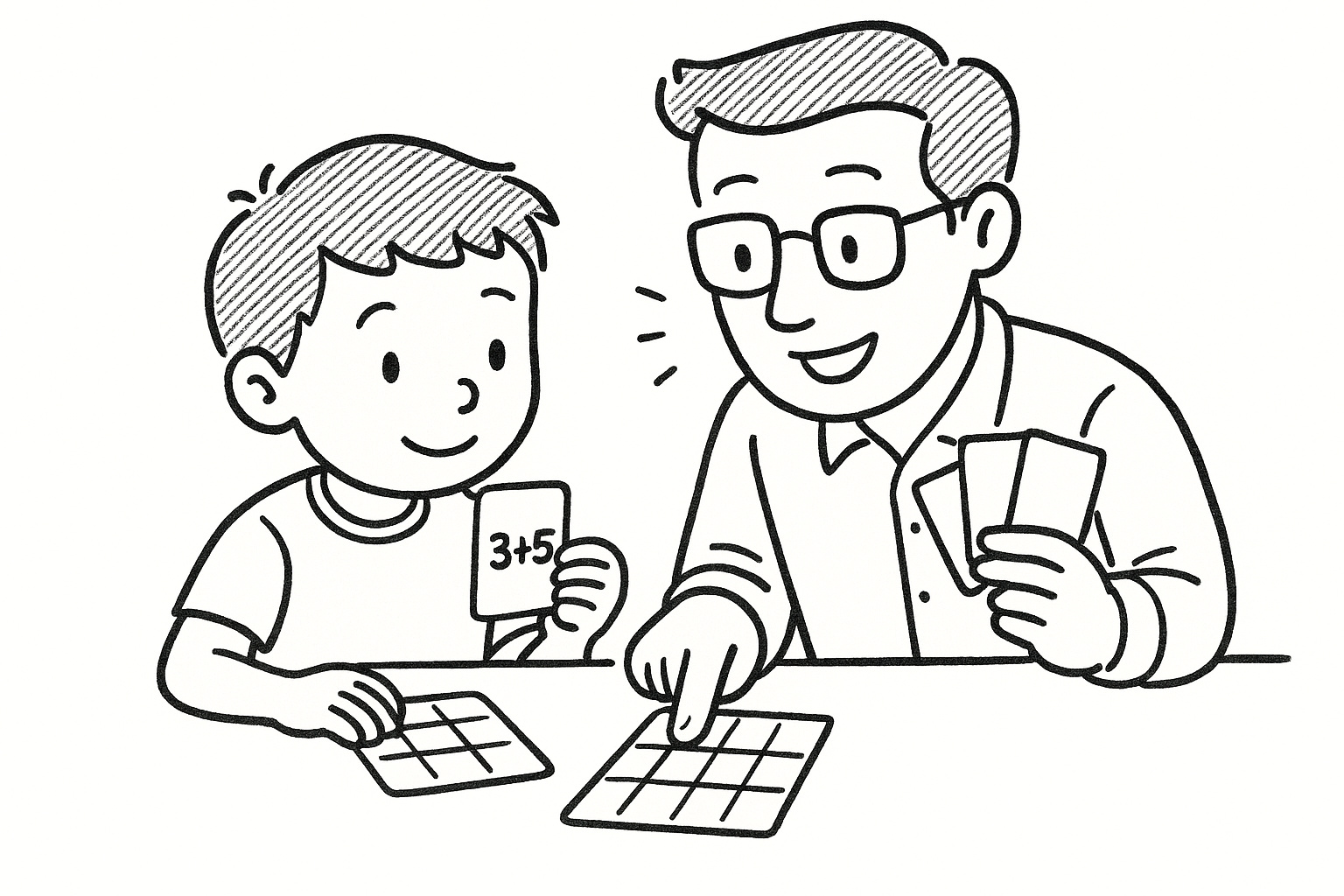 Dessin de deux personnes apprenant en s’amusant