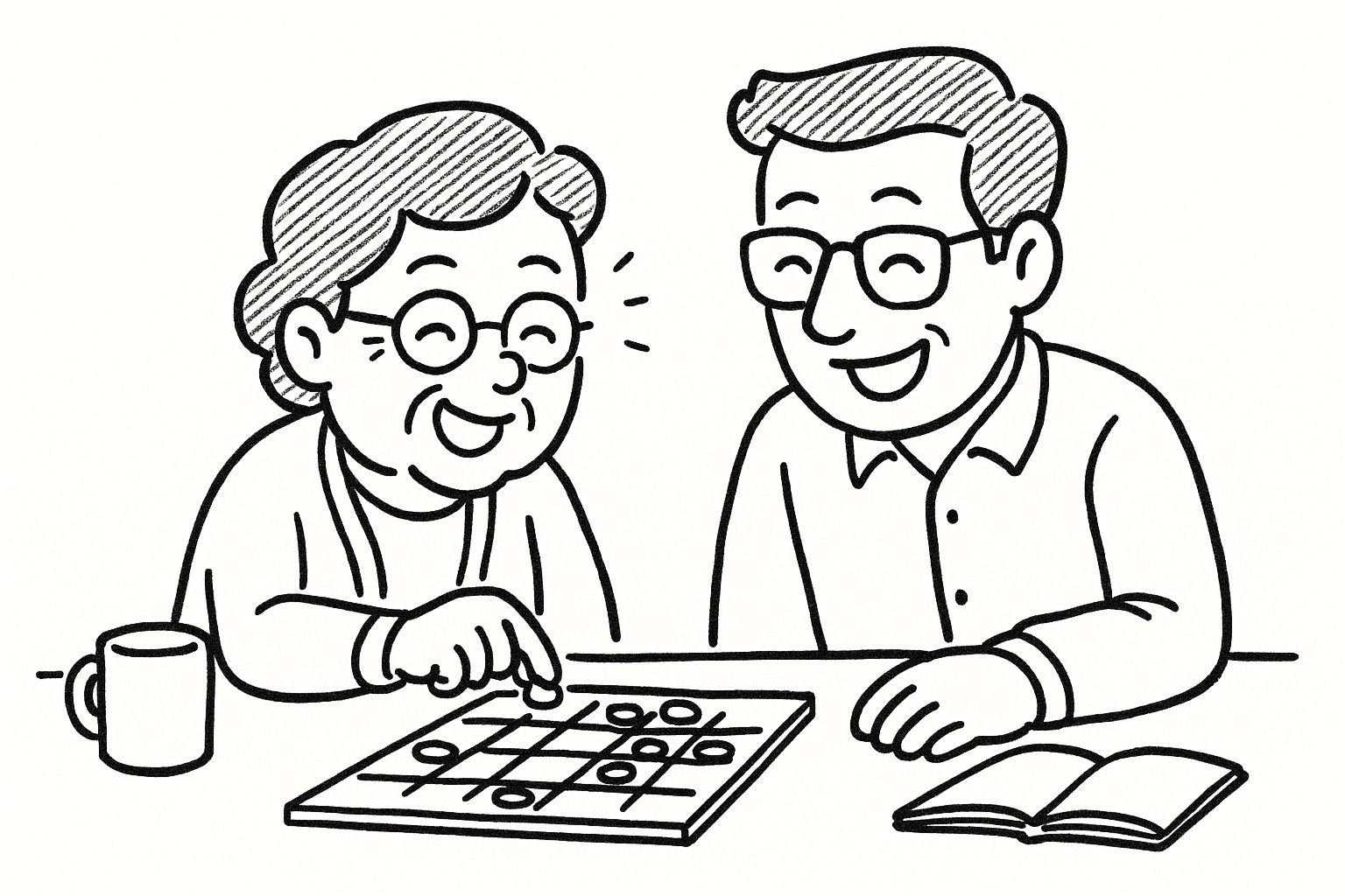 Dessin de deux personnes jouant à un jeu de société